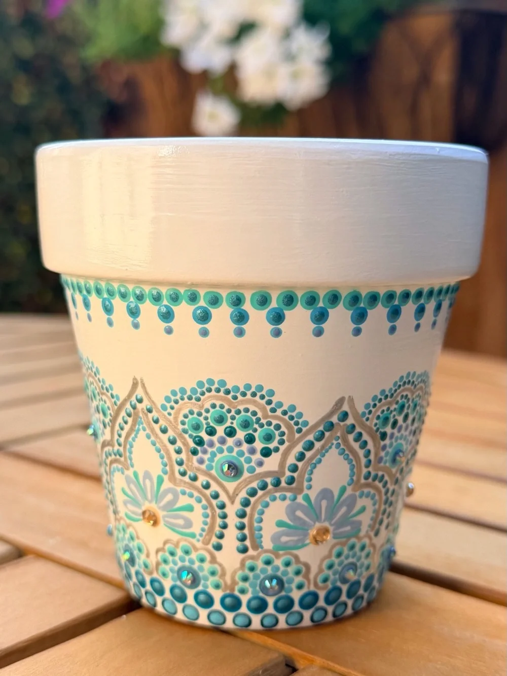 Hand Painted Dot Mandala Clay Pot 4